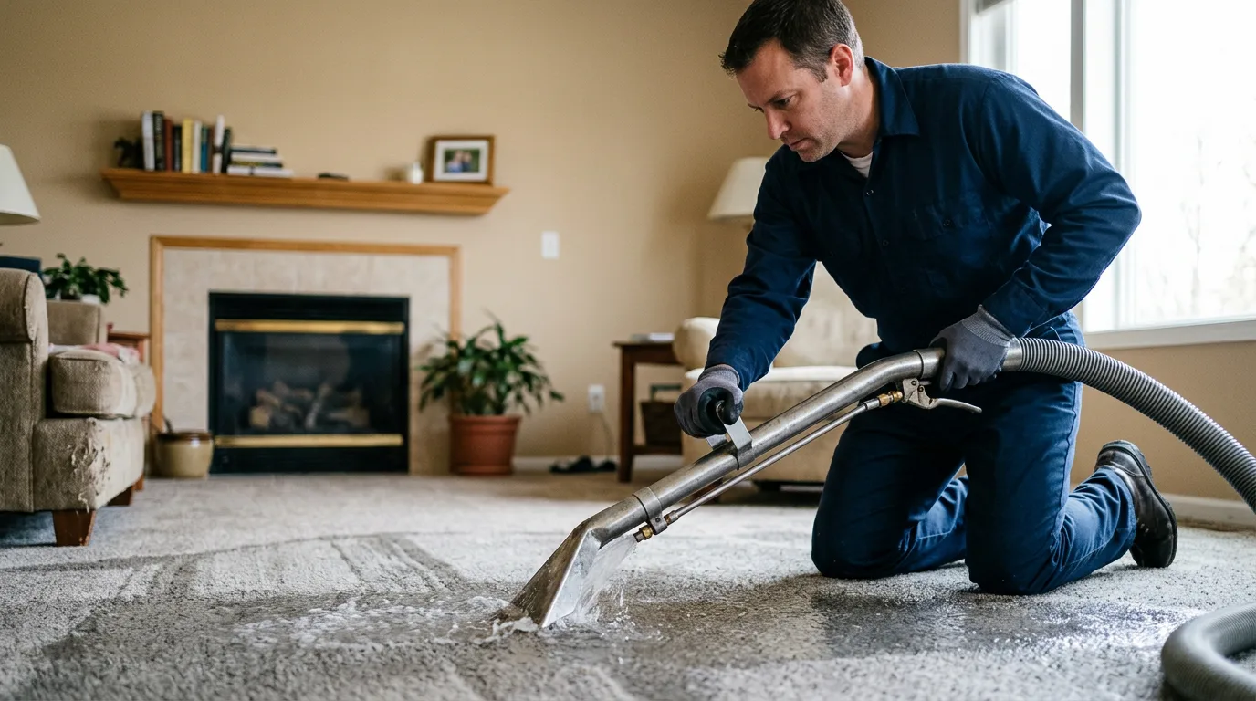 Water damage restoration technician working near Granby, CT